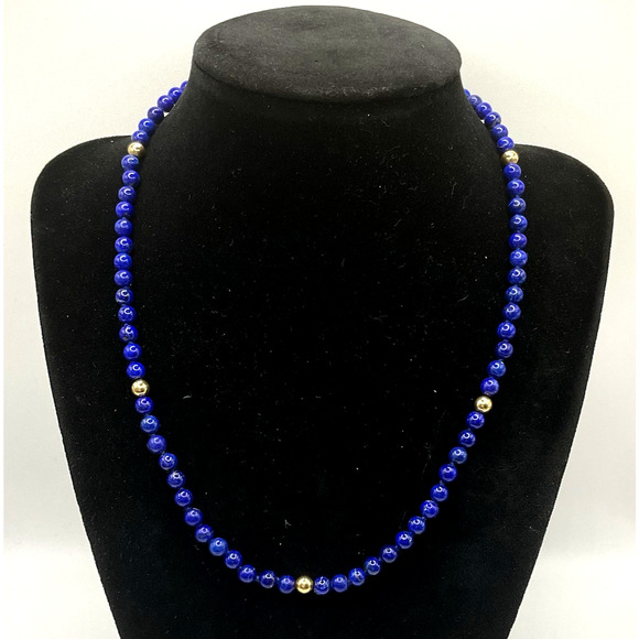 Lapis Lazuli Necklace 14k Gold Beads/Clasp 18” Round 5mm - Picture 7 of 7